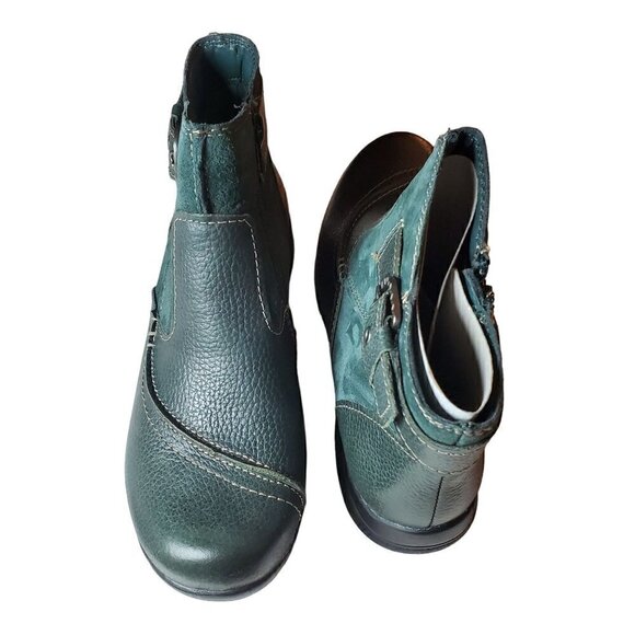Earth Origins Womens Dayton Green Grained Leather and Suede Ankle Boots NIB - Picture 3 of 4